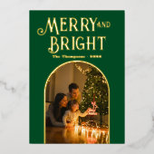 モダンエメラルド＆ゴールドのクリスマスフォト 箔シーズンカード (正面)