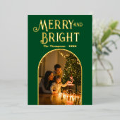 モダンエメラルド＆ゴールドのクリスマスフォト 箔シーズンカード (立ち正面)