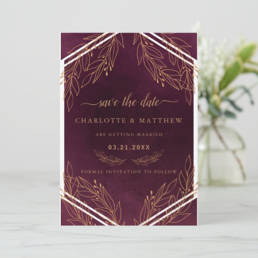 モダンエレガンス バーガンディーとゴールド セーブザデート (スタンド正面)