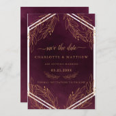 モダンエレガンス バーガンディーとゴールド セーブザデート (正面/裏面)