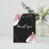 モダンエレガンス ピンクフラワー ストリングライト ありがとう ポストカード (スタンド正面)