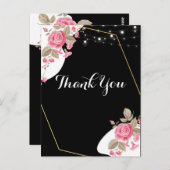 モダンエレガンス ピンクフラワー ストリングライト ありがとう ポストカード (正面/裏面)