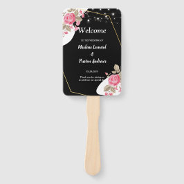 モダンエレガンス ピンク フラワーストリング 結婚式 プログラム ハンドファン