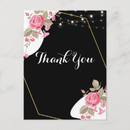 モダンエレガンス ピンク フラワー ストリングライト ありがとうございます ポストカード