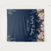 モダンエレガンス ピンク フローラル ウェディング フォト バックドロップ タペストリー (正面(横))