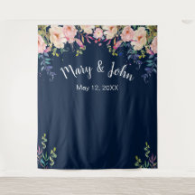 モダンエレガンス ピンク フローラル ウェディング フォト バックドロップ