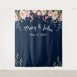 モダンエレガンス ピンク フローラル ウェディング フォト バックドロップ タペストリー