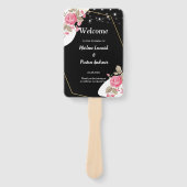 モダンエレガンス ピンク フローラル ストリング ウェディング プログラム ハンドファン (正面)