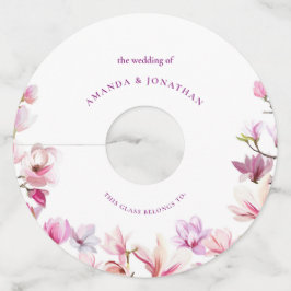 モダンエレガンス マグノリア フラワー ウェディング ワイングラスタグ