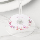 モダンエレガンス マグノリア フラワー ウェディング ワイングラスタグ (クローズアップ)