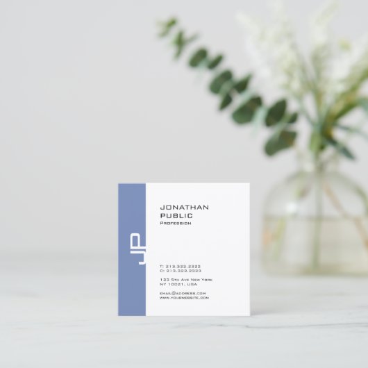 モダンエレガントお洒落デザインモノグラムトレンディープレーン スクエア名刺 (スタンド正面)