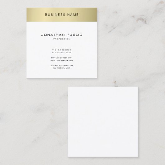 モダンエレガントお洒落デザイン金ゴールドルックプレーントレンディー スクエア名刺 (正面/裏面)