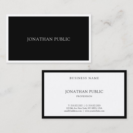 モダンエレガントお洒落白黒 名刺 (正面/裏面)