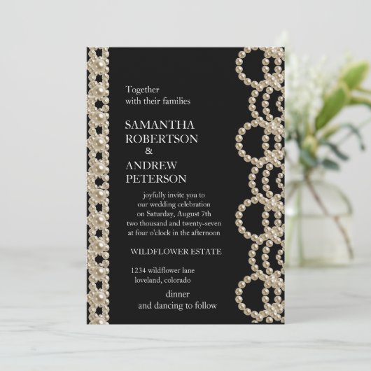 モダンエレガントかわいらし結婚パールス 招待状 (スタンド正面)