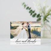 モダンエレガントなカリグラフィー結婚式ラブアンドサンクス ポストカード (スタンド正面)