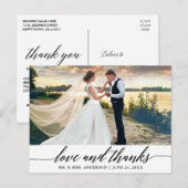 モダンエレガントなカリグラフィー結婚式ラブアンドサンクス ポストカード (正面/裏面)