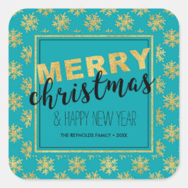 モダンエレガントなゴールドブルーメリークリスマス – ステッカー