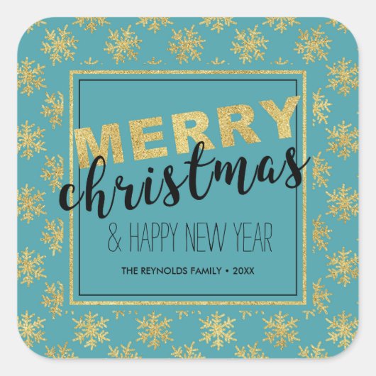 モダンエレガントなゴールドブルーメリークリスマス – ステッカー (正面)