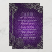 モダンエレガントなダマスク紫の結婚式 招待状 (正面/裏面)