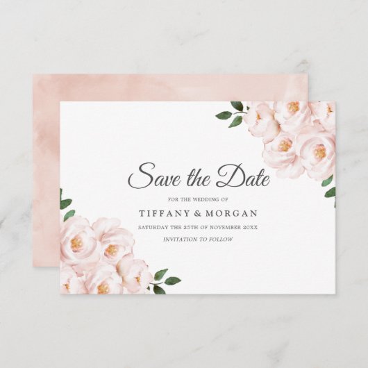 モダンエレガントなフラッシュピンクの花のウェディング セーブザデート (正面/裏面)
