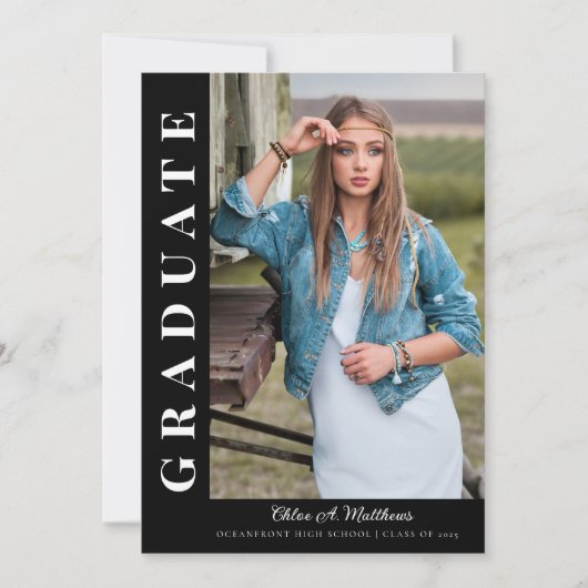 モダンエレガントはっきりした3枚の写真卒業 招待状 (正面)