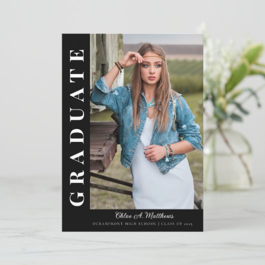 モダンエレガントはっきりした3枚の写真卒業 招待状 (スタンド正面)