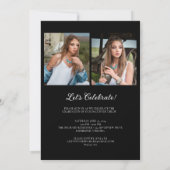 モダンエレガントはっきりした3枚の写真卒業 招待状 (裏面)