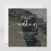 モダンエレガントほこりっぽい青結婚写真の脚本 招待状 (正面)