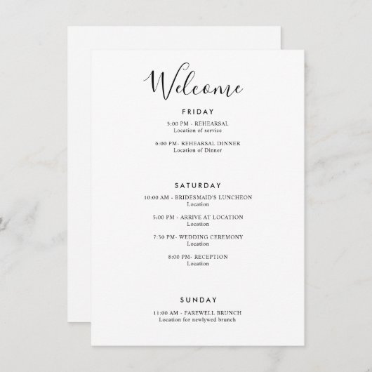 モダンエレガントようこそ旅程の白感謝していい エンクロージャーカード (正面/裏面)