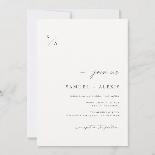 モダンエレガントアイボリーシンプルミニマ結婚リスト 招待状 (正面)