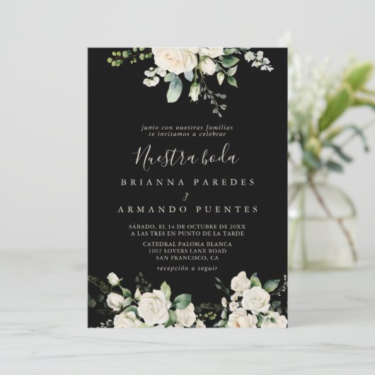 モダンエレガントアイボリーフローラヌエストラボダ結婚ズ 招待状 (スタンド正面)