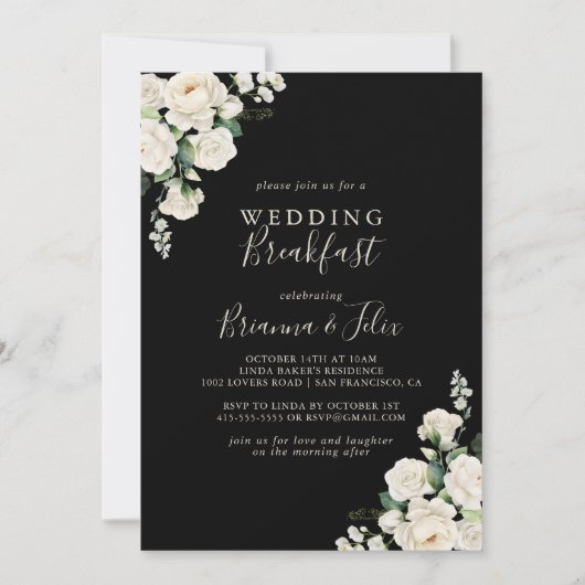 モダンエレガントアイボリーフローラ結婚ズブレックファースト 招待状 (正面)