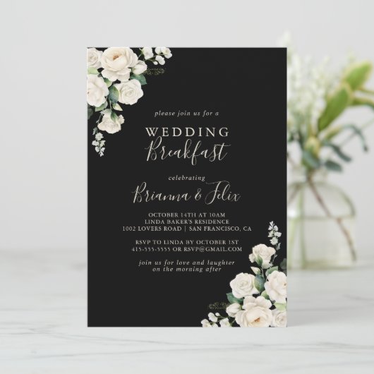 モダンエレガントアイボリーフローラ結婚ズブレックファースト 招待状 (スタンド正面)