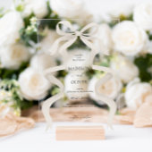 モダンエレガントアイボリーベージュボウ結婚リボン アクリル招待状