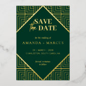 モダンエレガントアールデコ幾何学日付の保存 箔招待状 (正面)