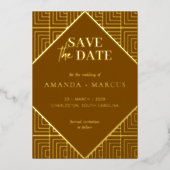 モダンエレガントアールデコ幾何学日付の保存 箔招待状 (正面)