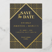 モダンエレガントアールデコ幾何学日付の保存 箔招待状 (正面)