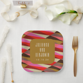 モダンエレガントアールデコ結婚カスタム ペーパープレート