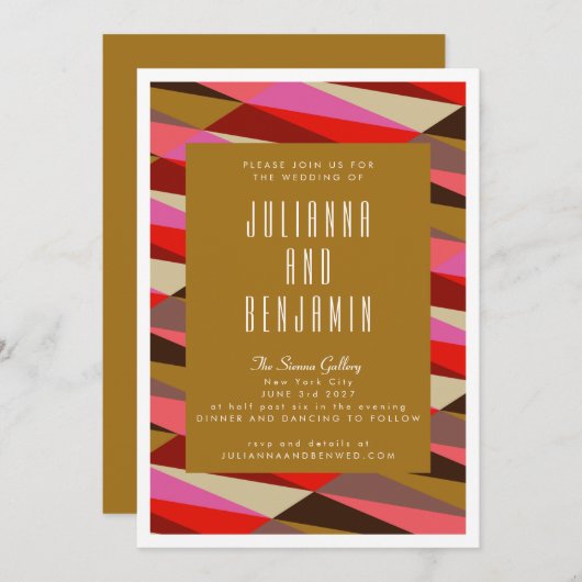 モダンエレガントアールデコ結婚幾何 招待状 (正面/裏面)
