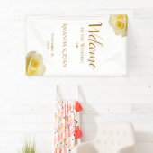 モダンエレガントイエローローズフローラ結婚ズ歓迎 横断幕 (インサイチュ)