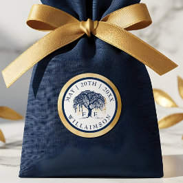 モダンエレガントウィローツリーネイビーブルー金ゴールド結婚 ラウンドシール