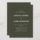 モダンエレガントオリーブグリーンミニマ結婚リスト 招待状 (正面/裏面)