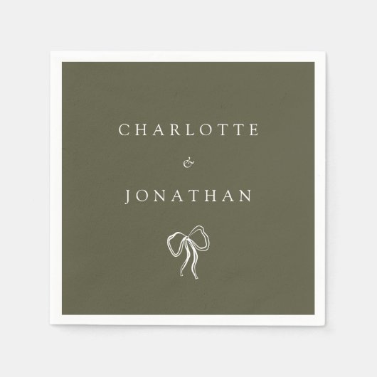 モダンエレガントオリーブグ結婚リーン スタンダードカクテルナプキン (正面)