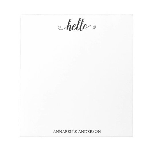 モダンエレガントカジュアルScript Black Gray Hello ノートパッド (正面)