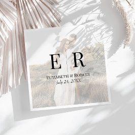 モダンエレガントカスタム写真モノグラム結婚ズ スタンダードランチョンナプキン