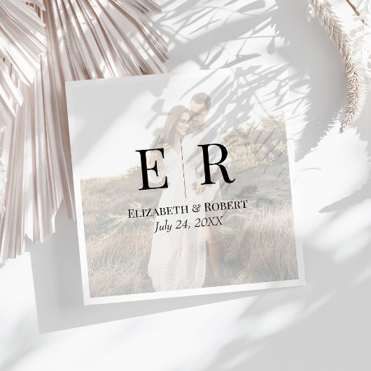 モダンエレガントカスタム写真モノグラム結婚ズ スタンダードランチョンナプキン