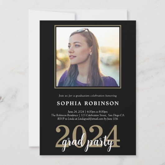 モダンエレガントカスタム写真卒業会 招待状 (正面)