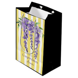 モダンエレガントカラフルストライプコントラストフローラ ミディアムペーパーバッグ