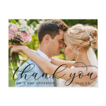 モダンエレガントカリグラフィーウェディングフォトサンキュー