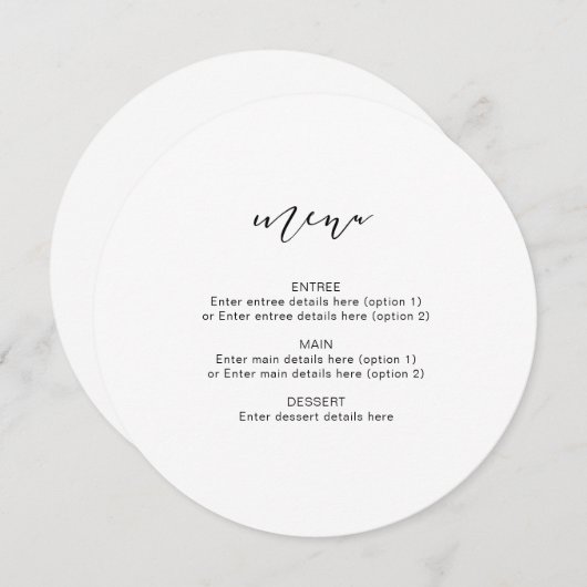 モダンエレガントカリグラフィー丸型メニュー結婚式 案内状 (正面/裏面)